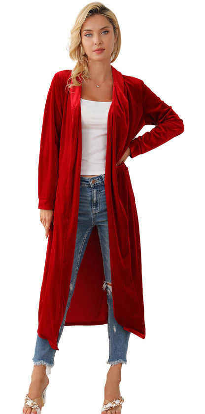 Yellow Velvet Duster Coat For Trendy Looks