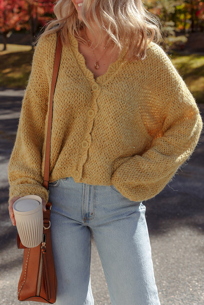 Light Beige Lantern Sleeve Cardigan