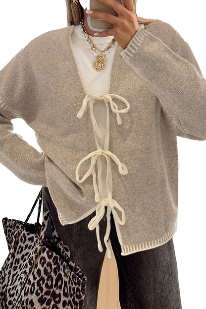 Pale Khaki Tied Front Cardigan