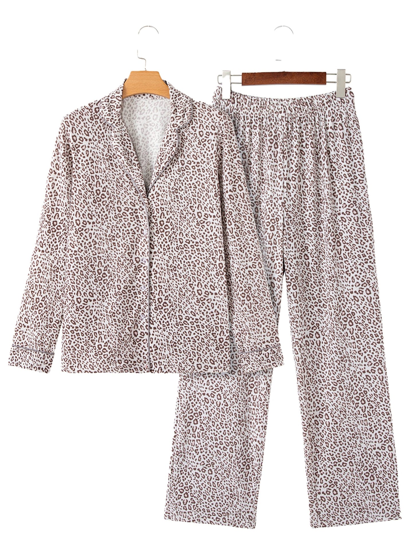 White Leopard Print Pajama Set For Comfort