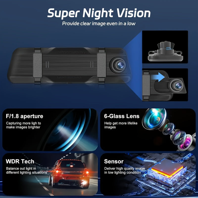 4k Mirror Dash Cam With Dual Cameras