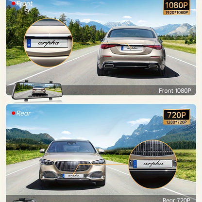 10 Inch Dash Cam Mirror With Rear Camera