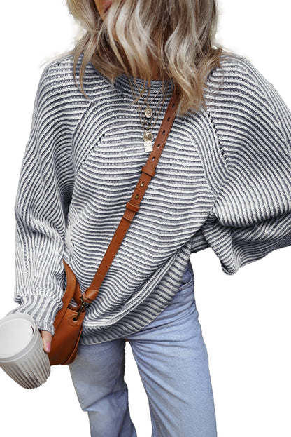 Blue Striped Knit Boat Neck Sweater