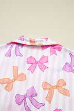 Womens Pink Bow Pajama Set For Comfort