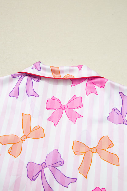 Womens Pink Bow Pajama Set For Comfort