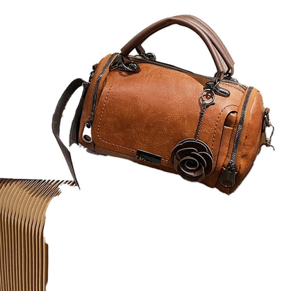 Womens Boston Handbag With Flower Pendant