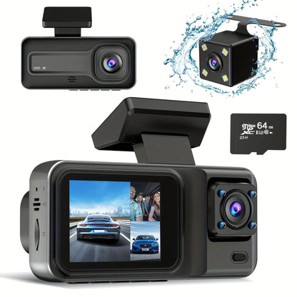 3 Channel Dash Cam 2k With Dual Lens