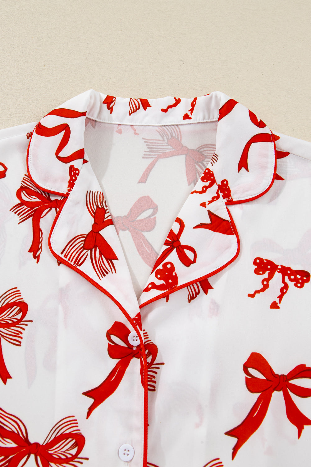 Red Christmas Bow Pajama Set For Women