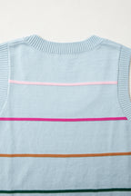 White Stripe Round Neck Knitted Sweater Tank