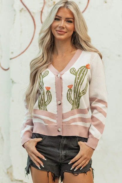 Apricot Cactus Sweater Cardigan For Trendy Style