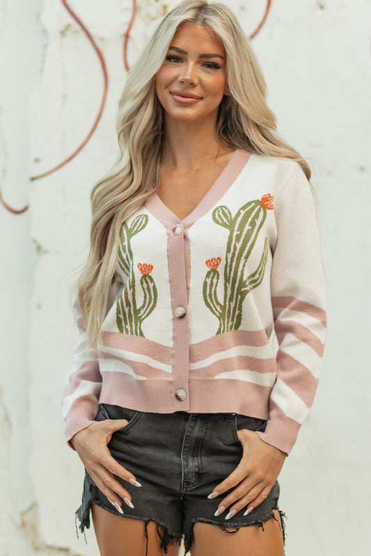 Apricot Cactus Sweater Cardigan For Trendy Style