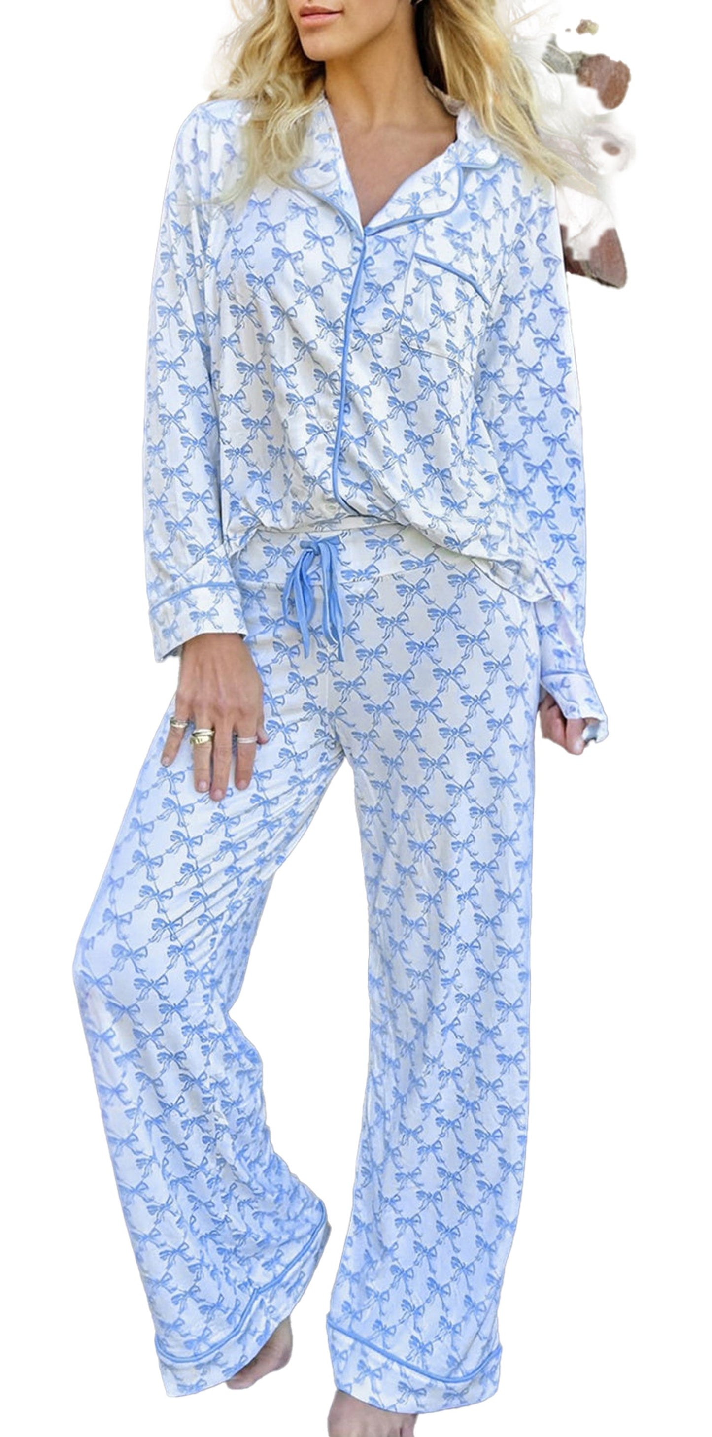 Pink Bow Pajama Set For Women Cozy Comfort