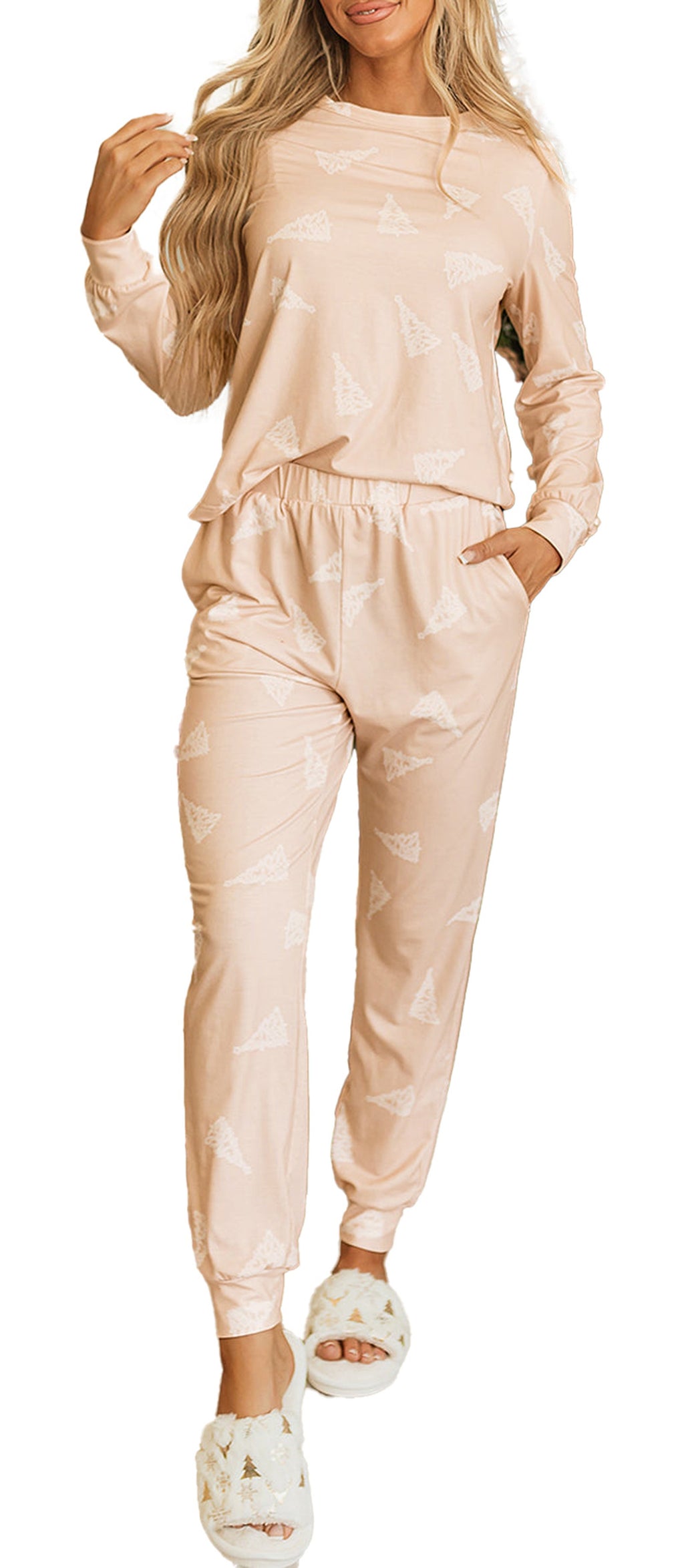 Apricot Christmas Tree Pajama Set