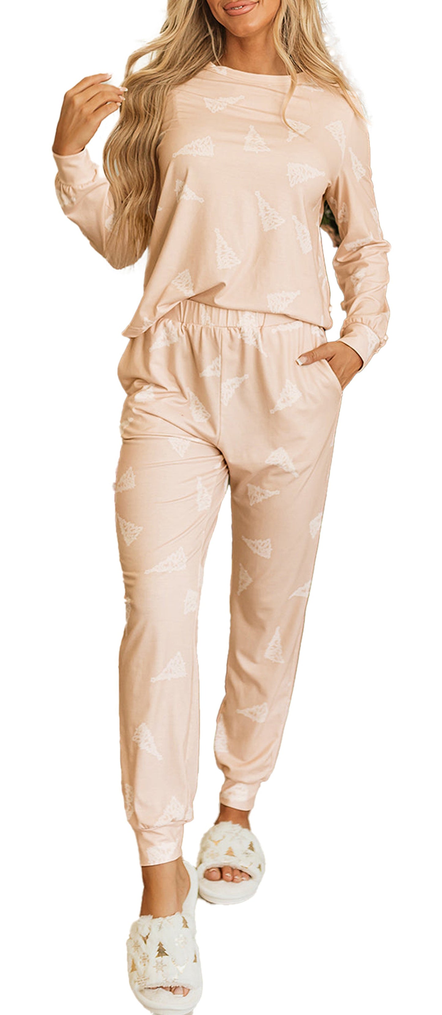 Apricot Christmas Tree Pajama Set