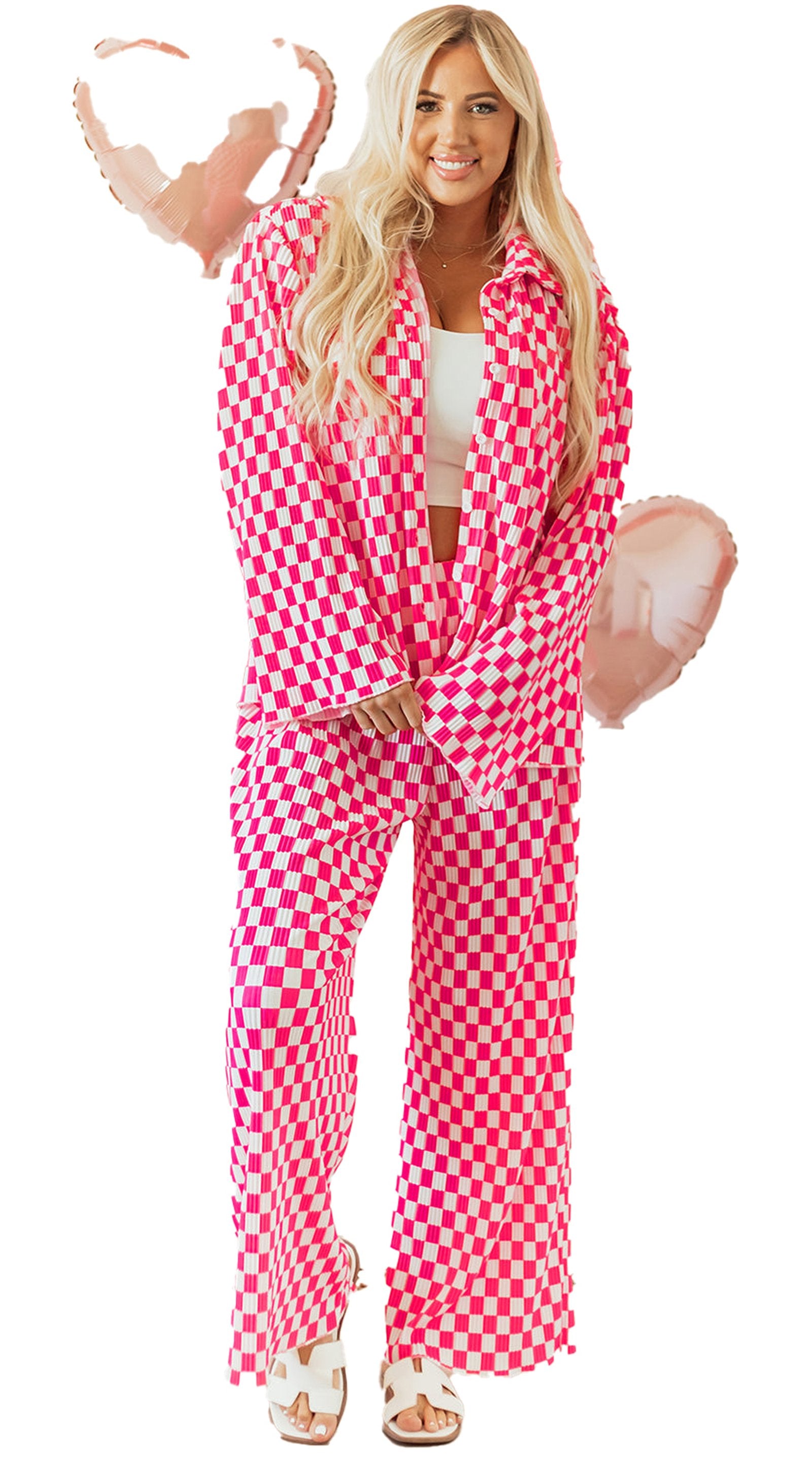 Pink Checkered Pajama Set For Cozy Nights
