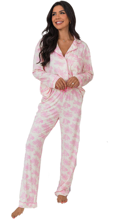 Pink Floral Pajamas Set For Women