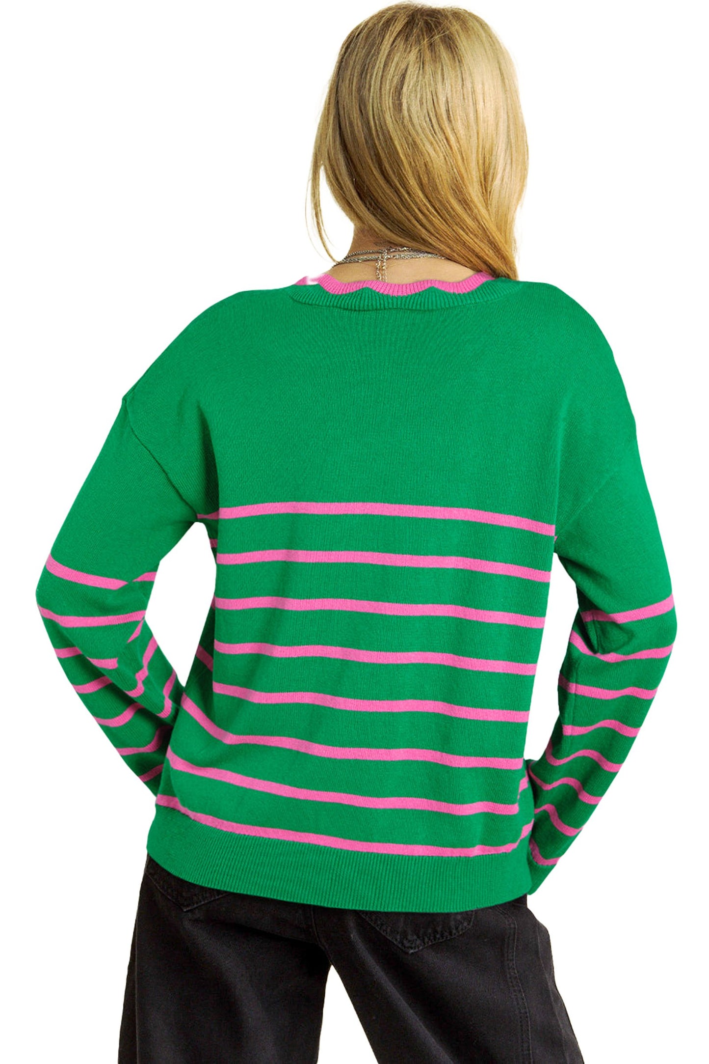 Green Stripe Bow Sweater Cardigan