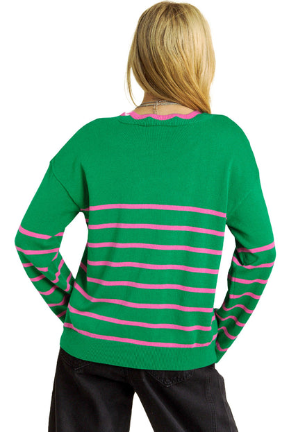Green Stripe Bow Sweater Cardigan