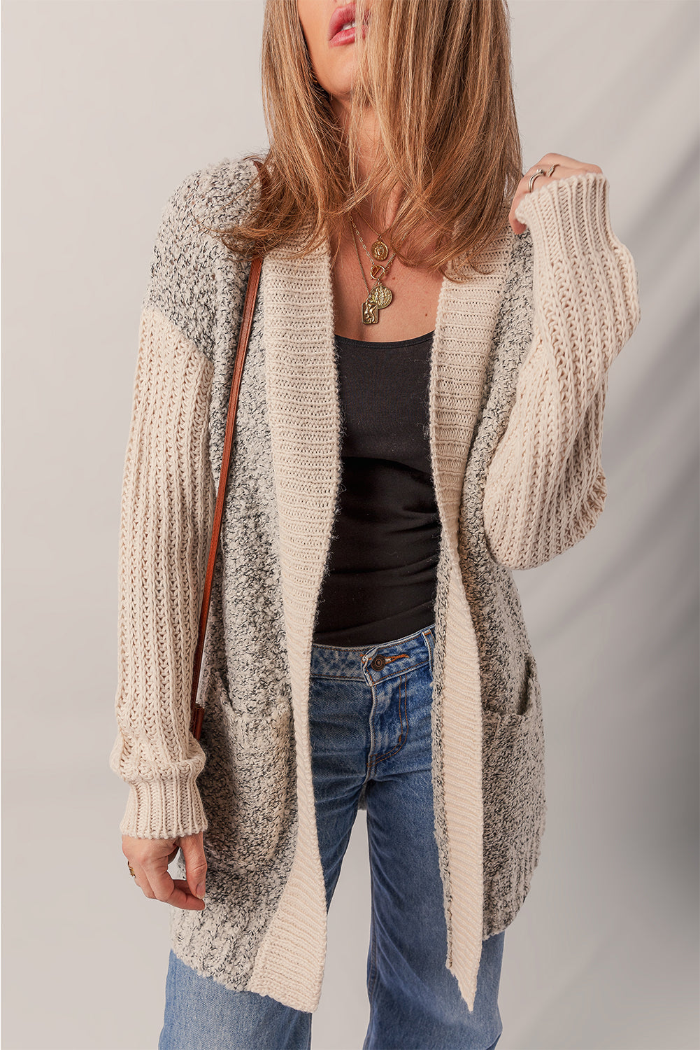 Color Block Open Front Cardigan