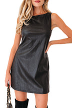 Sleek Sleeveless Black Vegan Leather Mini Dress