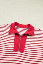 Green Stripe Quarter Zip Polo Collar T Shirt Dress with Pockets
