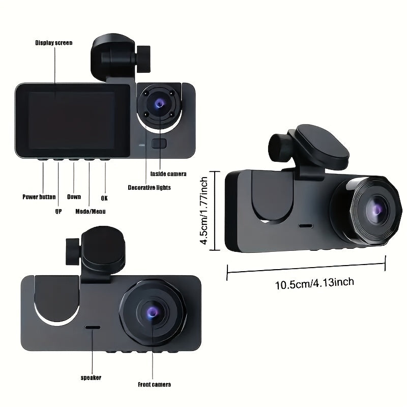 Triple Lens Car Dash Cam With Night Vision