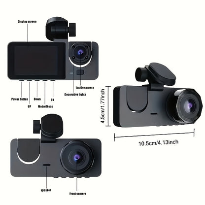 Triple Lens Car Dash Cam With Night Vision