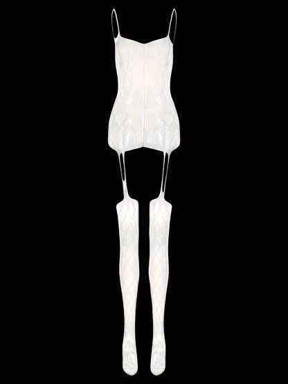 Luminous Fishnet Bodystocking - Open Crotch Women's Hot Lingerie &