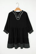 Black Contrast Stitch Mini Dress Tiered V-Neck