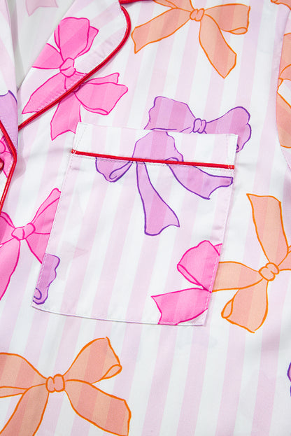 Womens Pink Bow Pajama Set For Comfort