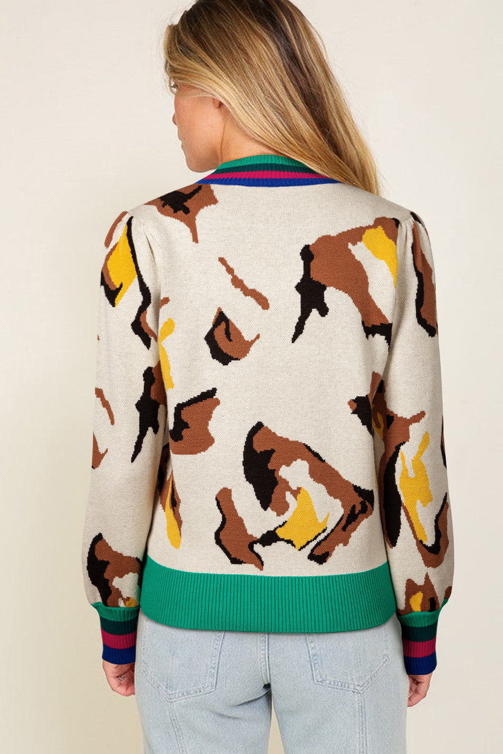 Apricot Animal Print Knit Sweater