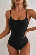 Black one piece swimsuit bathing suits with adjustable straps for a flattering fit