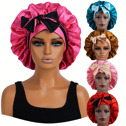 Double Layered Satin Sleep Bonnet With Bow