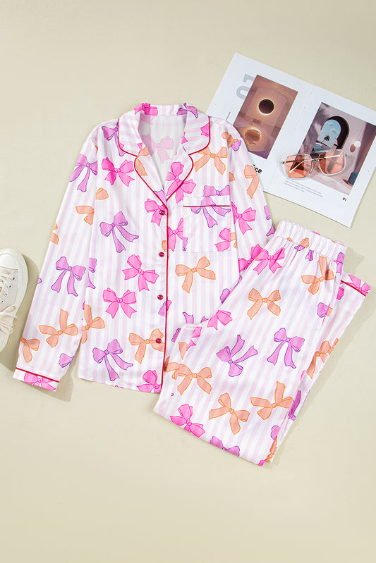 Womens Pink Bow Pajama Set For Comfort