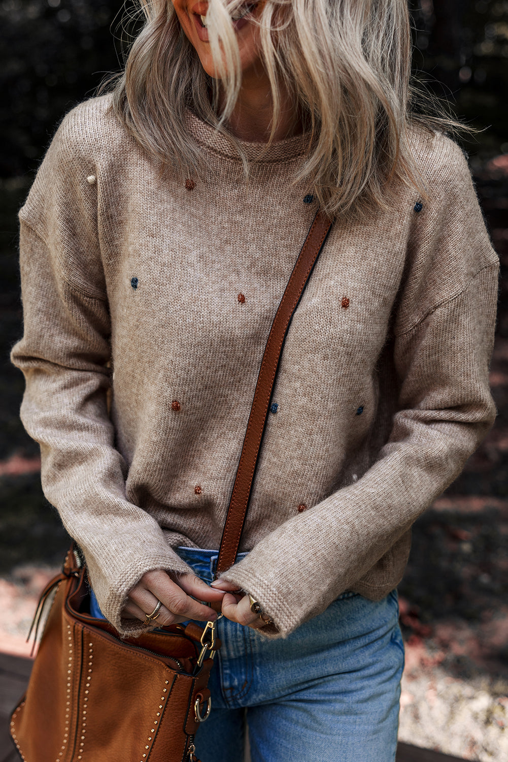 Gray Dot Detail Sweater For Trendy Style