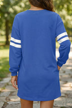 Red Varsity Sweatshirt Dress Cozy Pocketed Mini