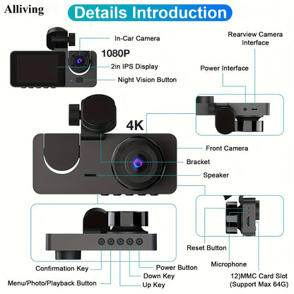 4k Front And Rear Dash Cam, Ultra Hd Recorder