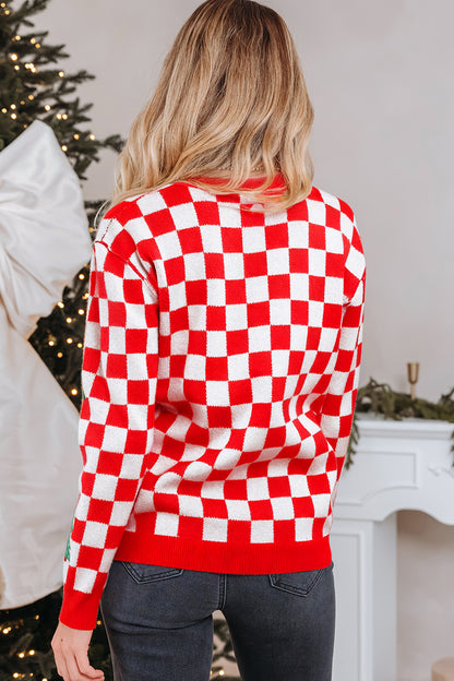 Pink Checkered Christmas Cardigan