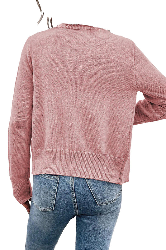 Pearl Beaded Knit Cardigan In Pink