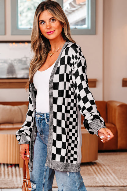 Black Checkered Cardigan For Trendy Style