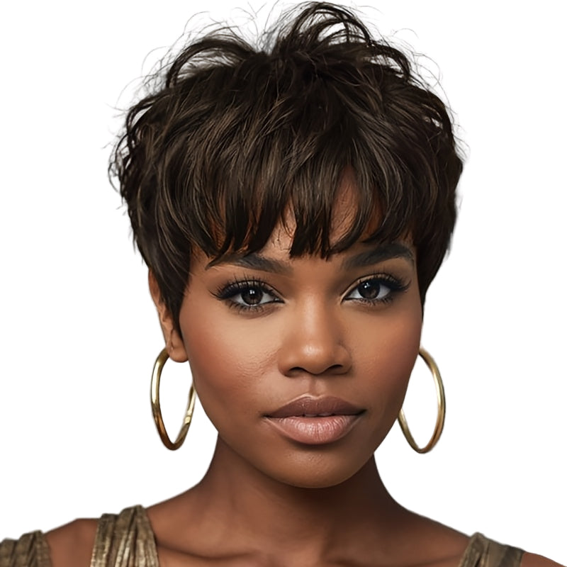 Short Black Wavy Wig With Bangs