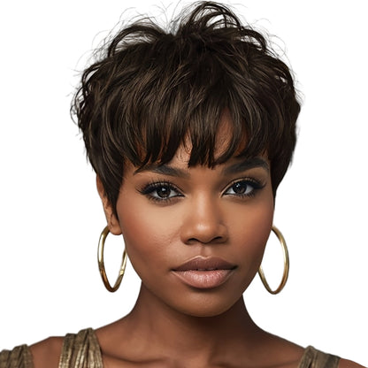 Short Black Wavy Wig With Bangs
