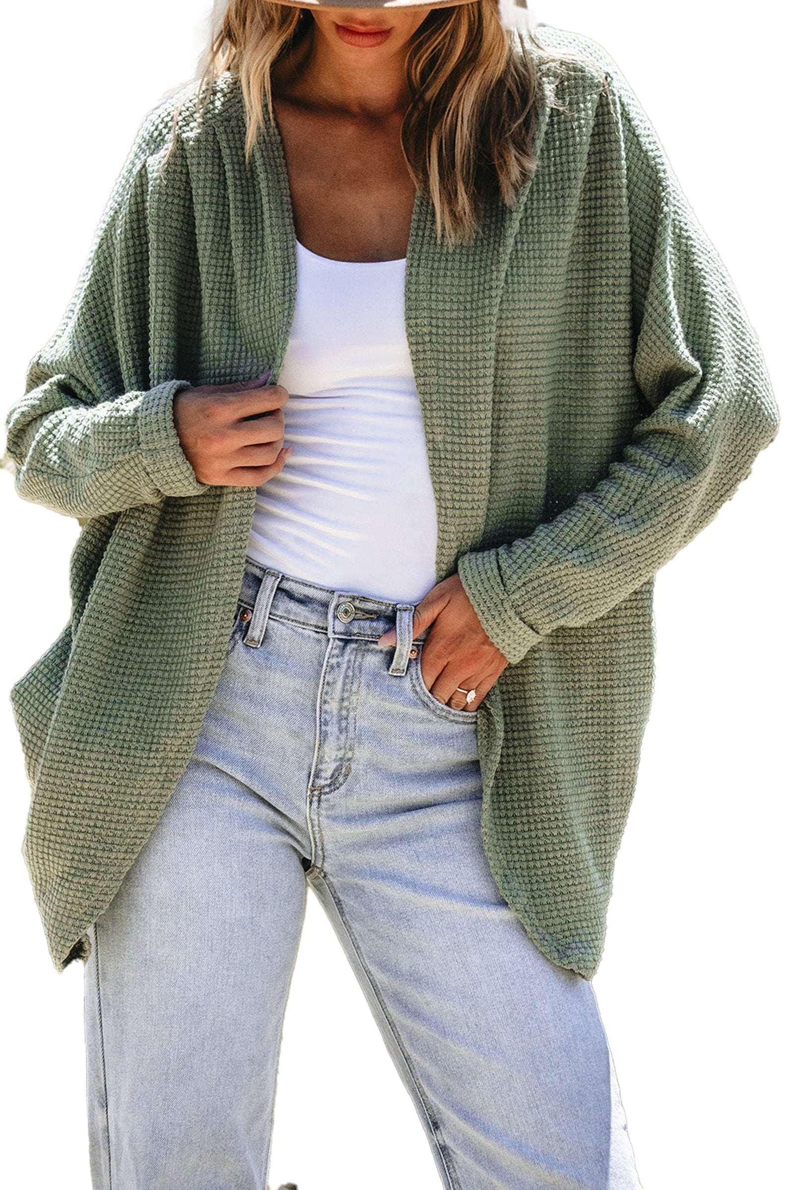 Laurel Green Waffle Knit Cardigan