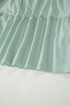 Bright Green Solid Color V Neck Short Puff Sleeve High Waist Tiered Maxi Dress