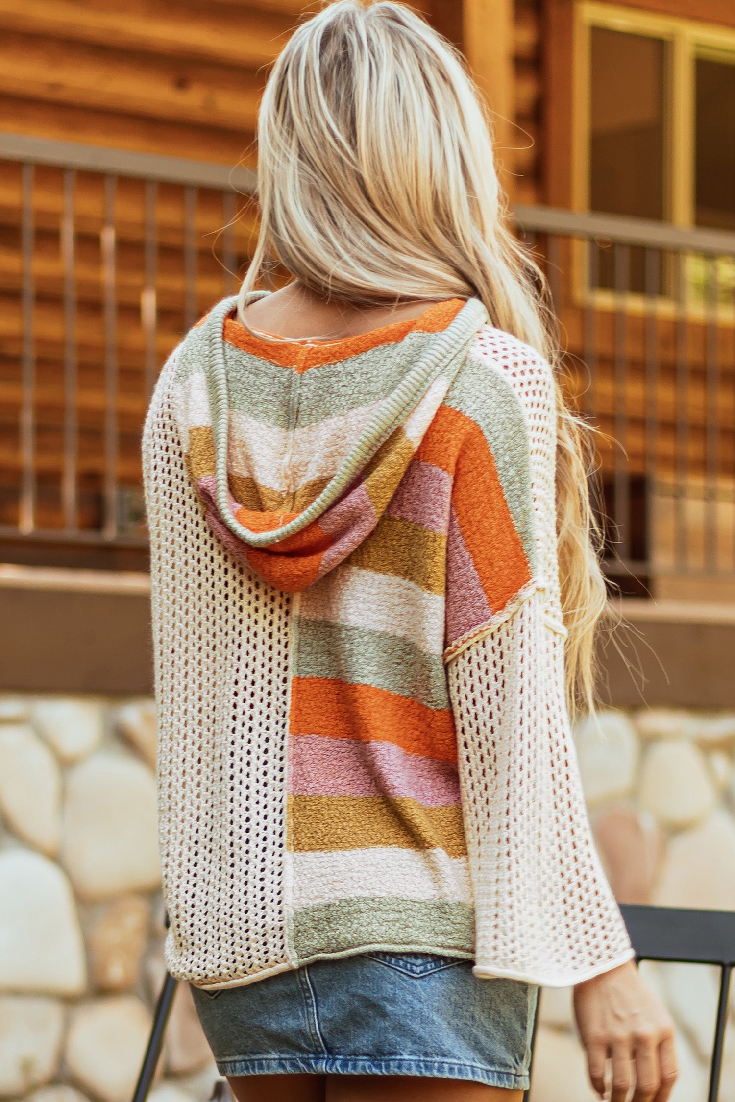 Beige Oversized Colorblock Sweater