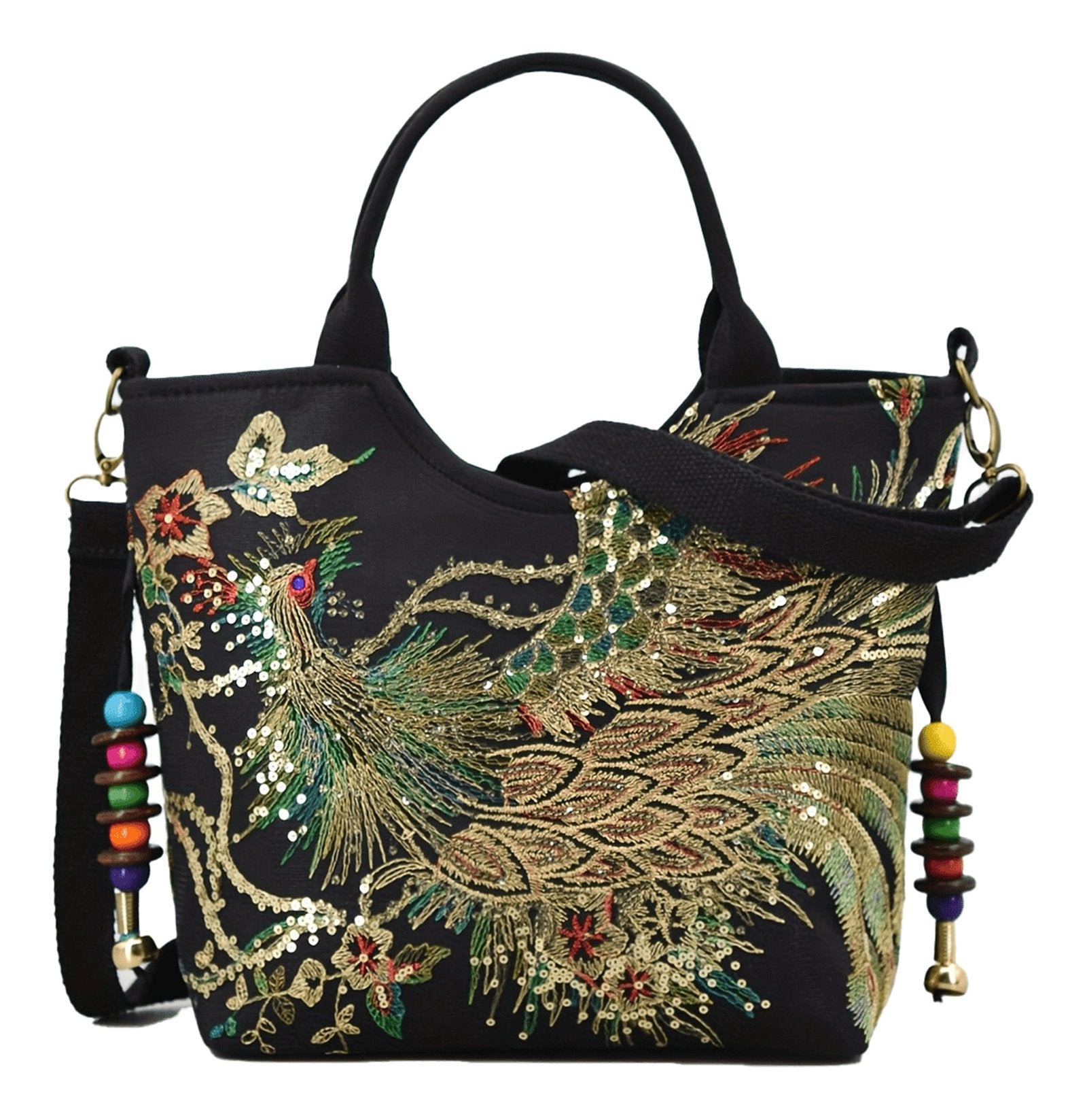 Wo's Embroidered Satchel Bag - Retro Double Handle Handbag with