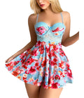 LuckeLadybug LLC lace floral babydoll lingerie set in blue with vibrant floral print