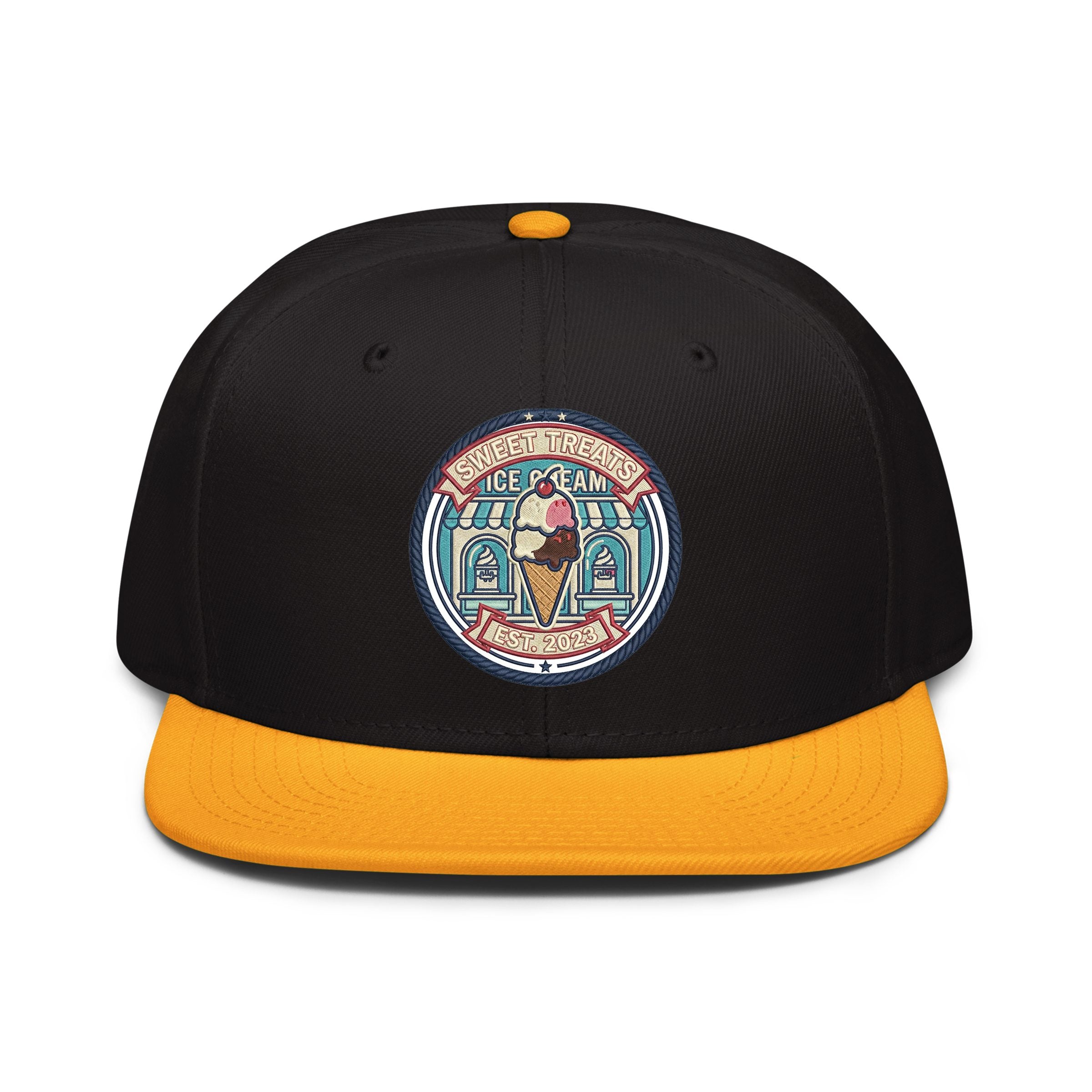 Sweet Treats Embroidered Snapback Hat - Ice Cream Cone Cap