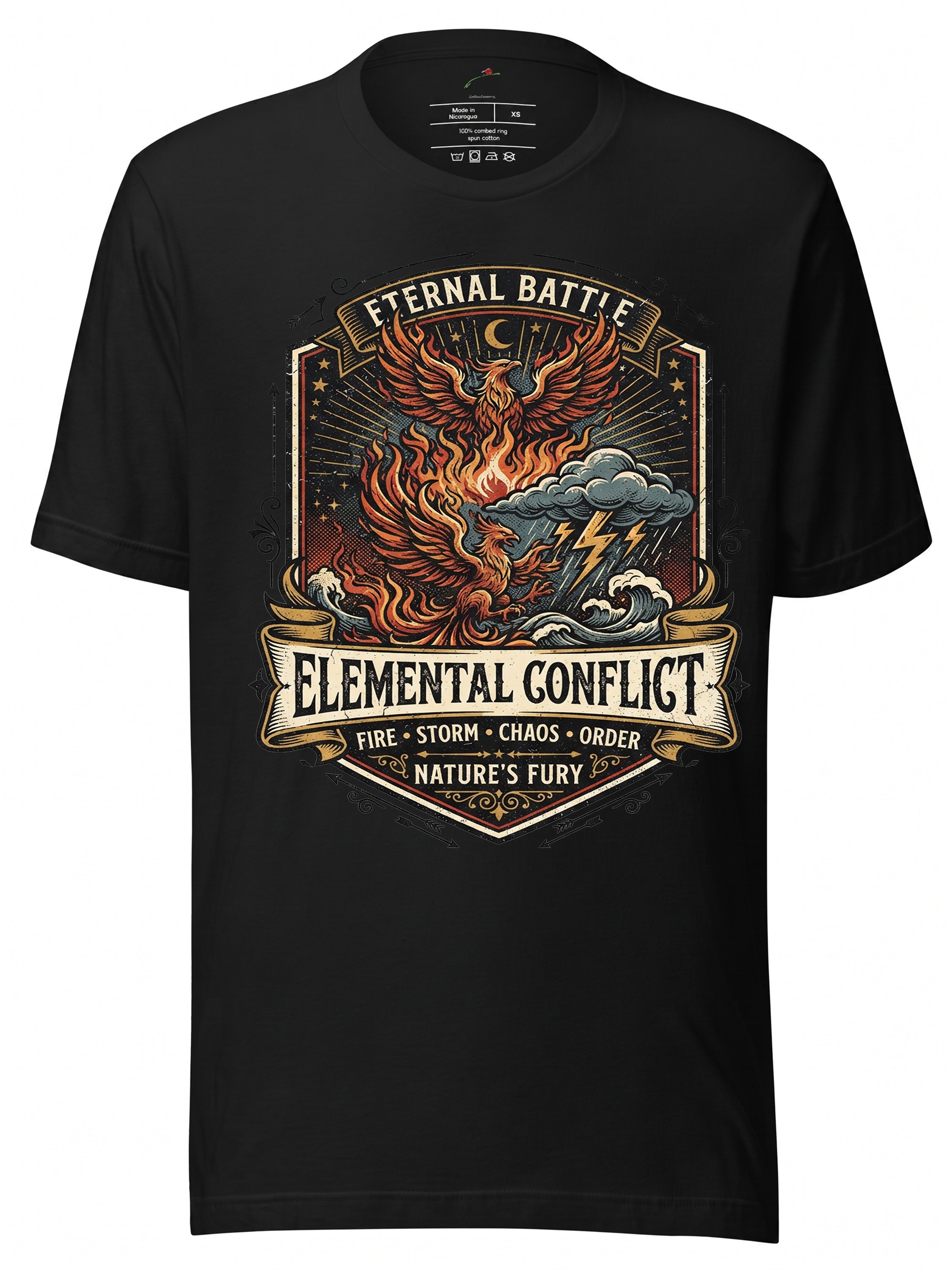 Elemental Clash: Fire vs Storm Graphic T-Shirt