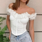 Strapless Top with Ruffled Sleeves